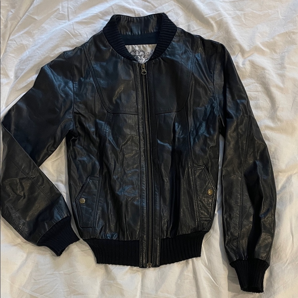 Black Leather Bomber Jacket